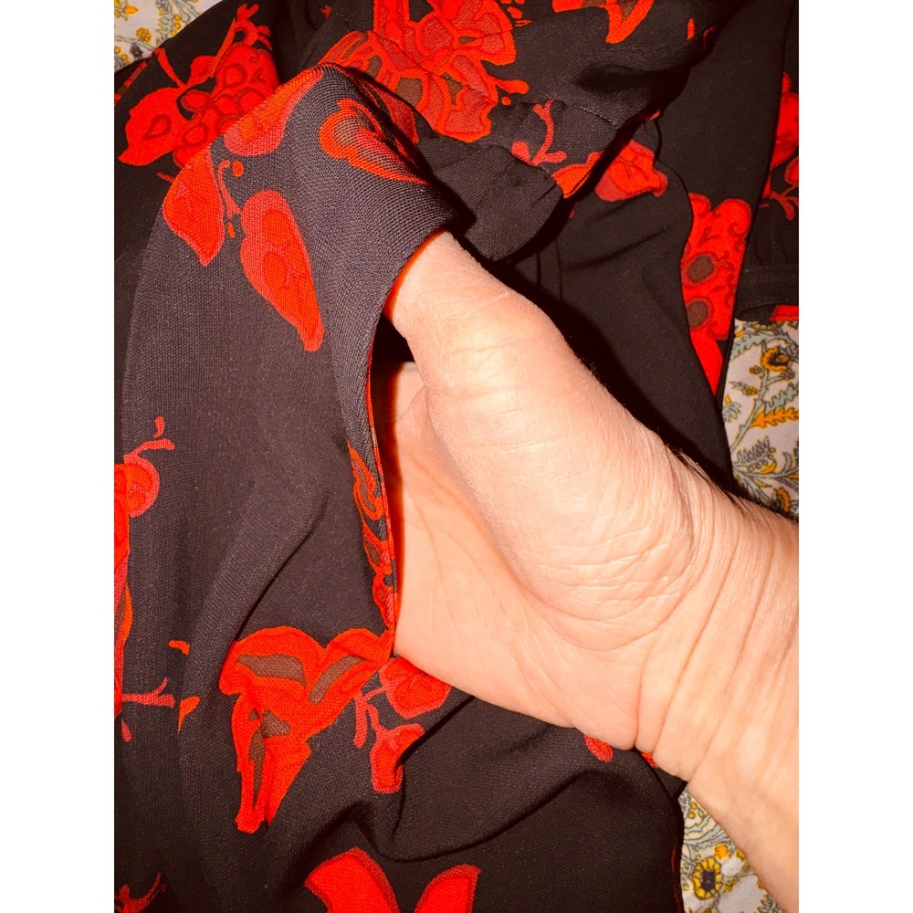 Tory Burch Black Red Floral Midi Dress Medium Classic Luxury Church Office Goth - Picture 9 of 9